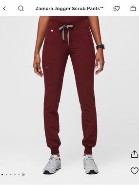 Figs Zamora Jogger Scrub Pants - Burgundy with Gray Drawstring